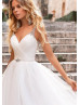 V Neck White Organza Backless Wedding Dress With Crystals